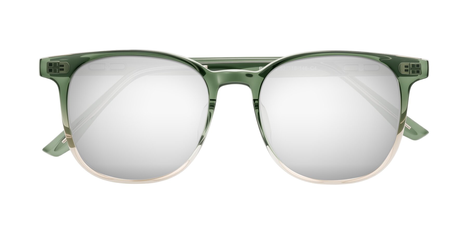 Folded Front of Ruhling in Gradient Green with Silver Mirrored Lenses
