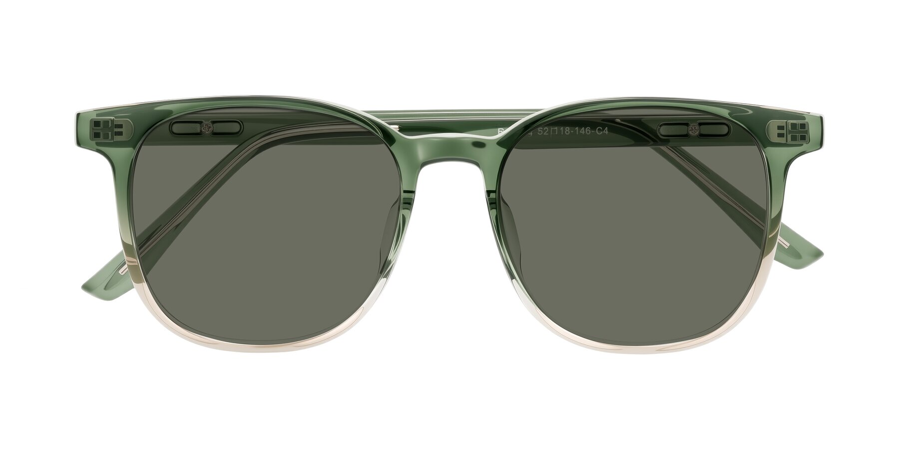 Folded Front of Ruhling in Gradient Green with Gray Polarized Lenses