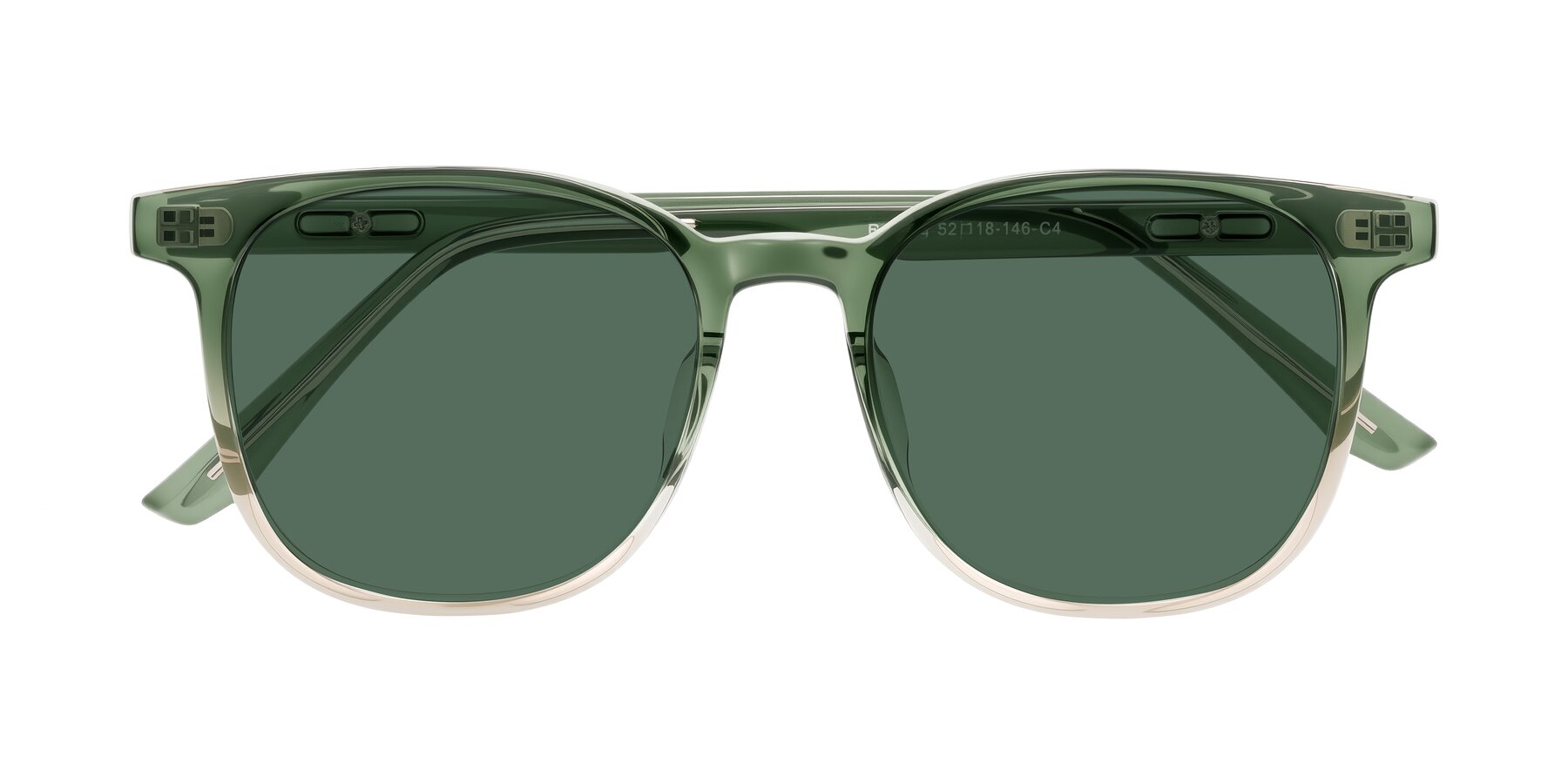Folded Front of Ruhling in Gradient Green with Green Polarized Lenses