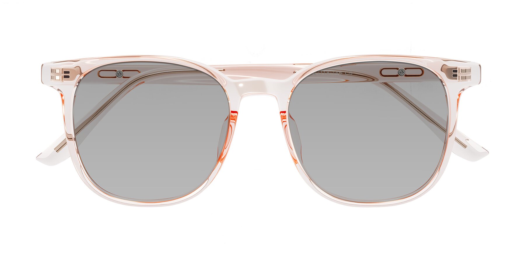 Folded Front of Ruhling in Transparent Pink with Light Gray Tinted Lenses