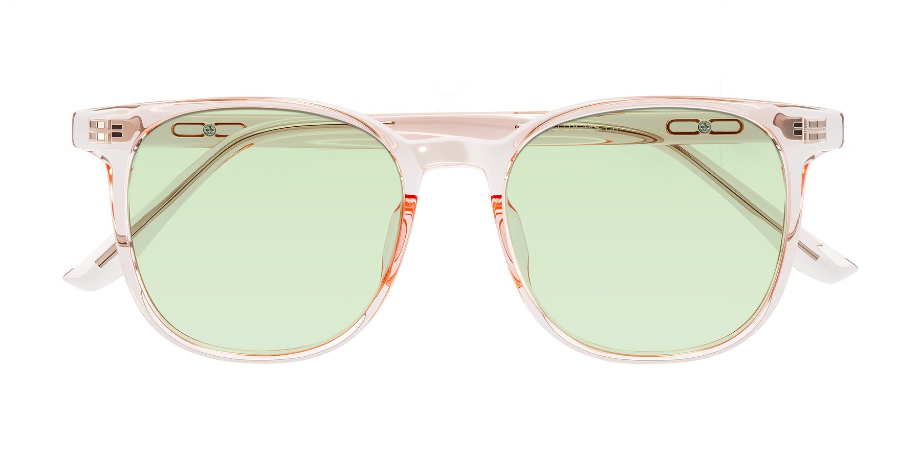 Folded Front of Ruhling in Transparent Pink with Light Green Tinted Lenses