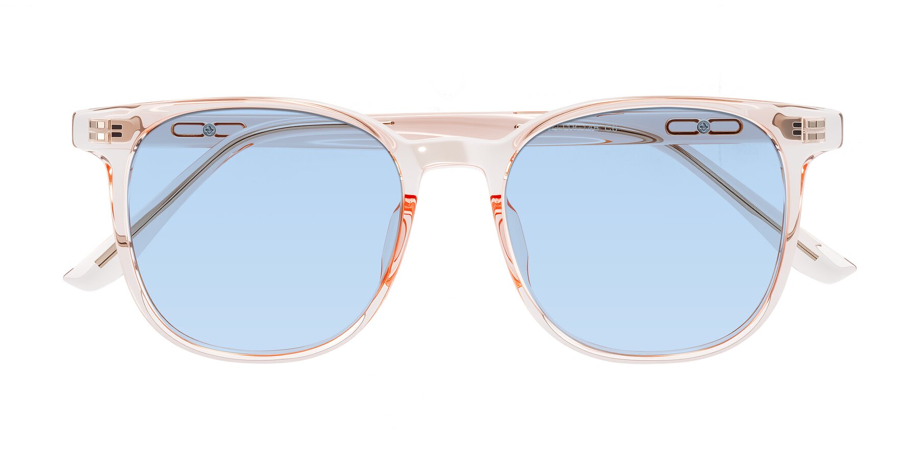 Folded Front of Ruhling in Transparent Pink with Light Blue Tinted Lenses