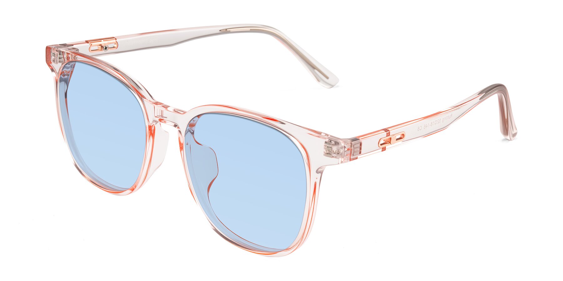 Angle of Ruhling in Transparent Pink with Light Blue Tinted Lenses