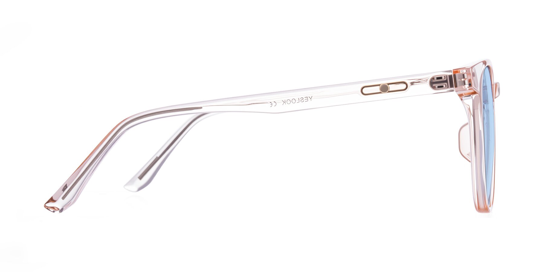 Side of Ruhling in Transparent Pink with Light Blue Tinted Lenses