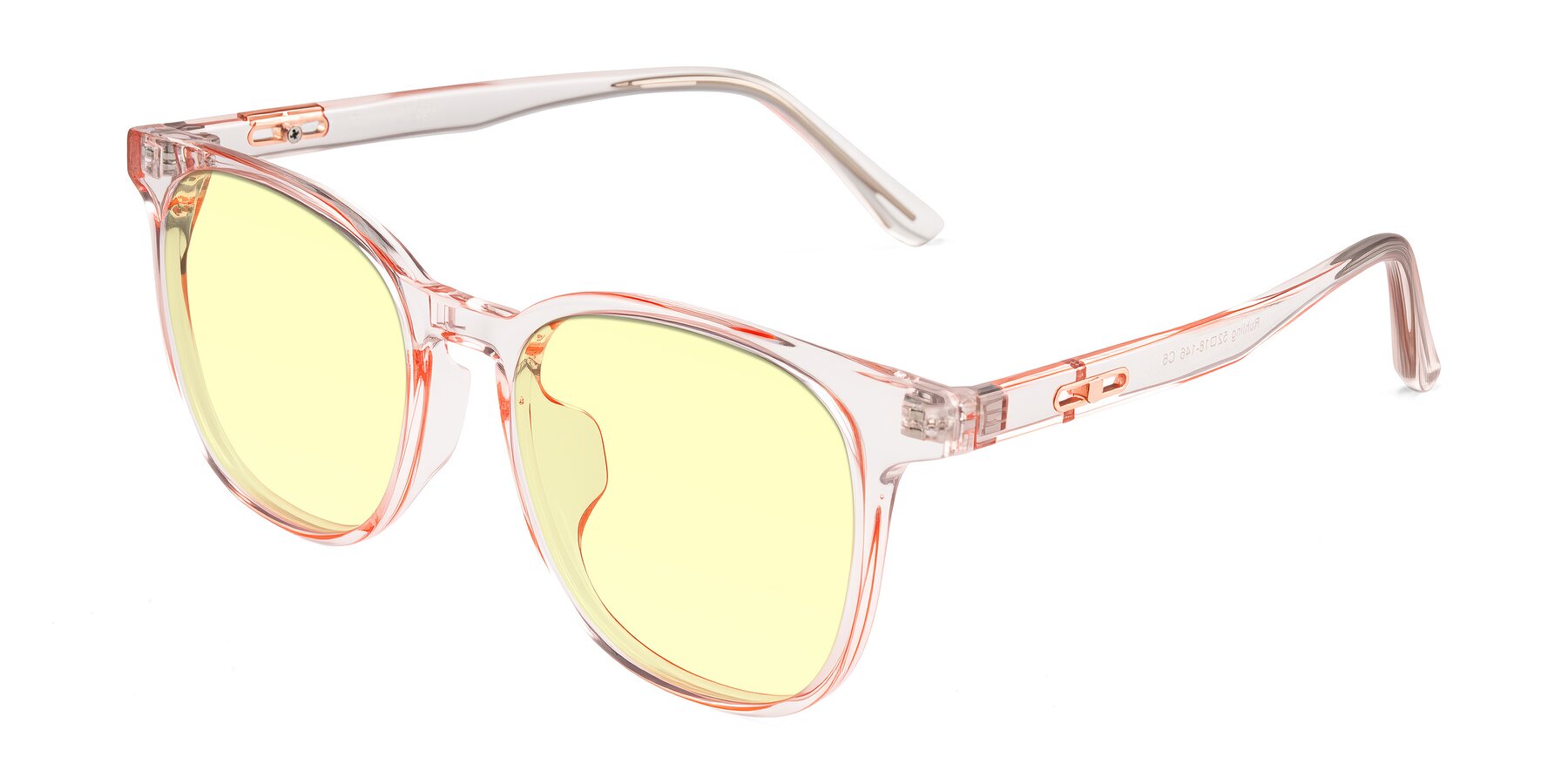 Angle of Ruhling in Transparent Pink with Light Yellow Tinted Lenses