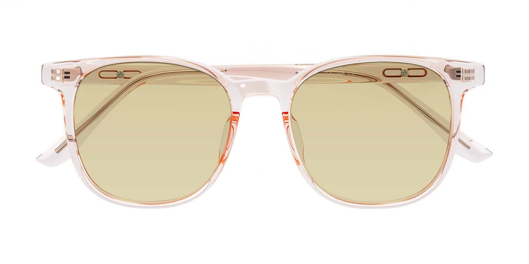 Folded Front of Ruhling in Transparent Pink with Light Champagne Tinted Lenses