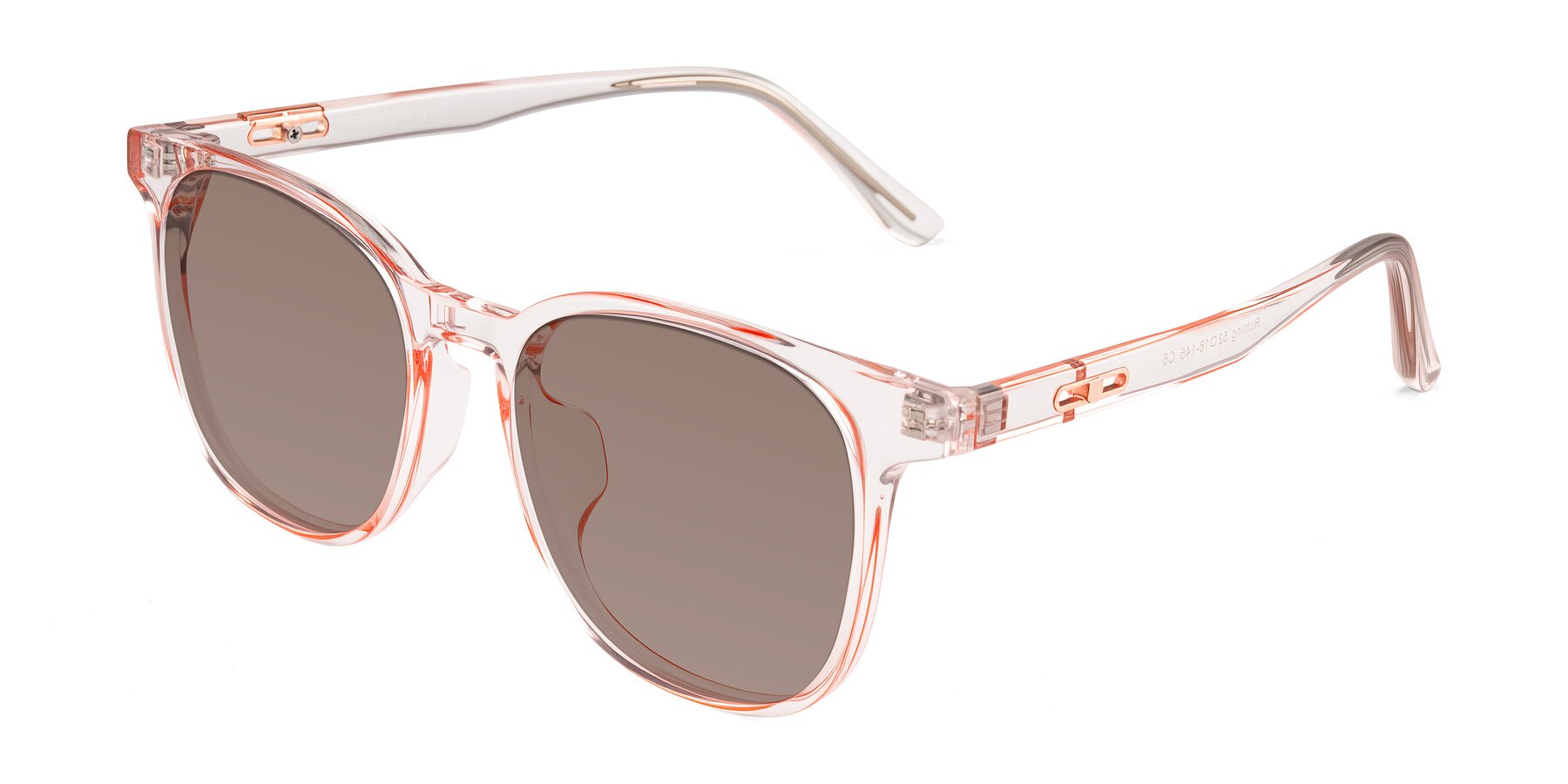 Angle of Ruhling in Transparent Pink with Medium Brown Tinted Lenses