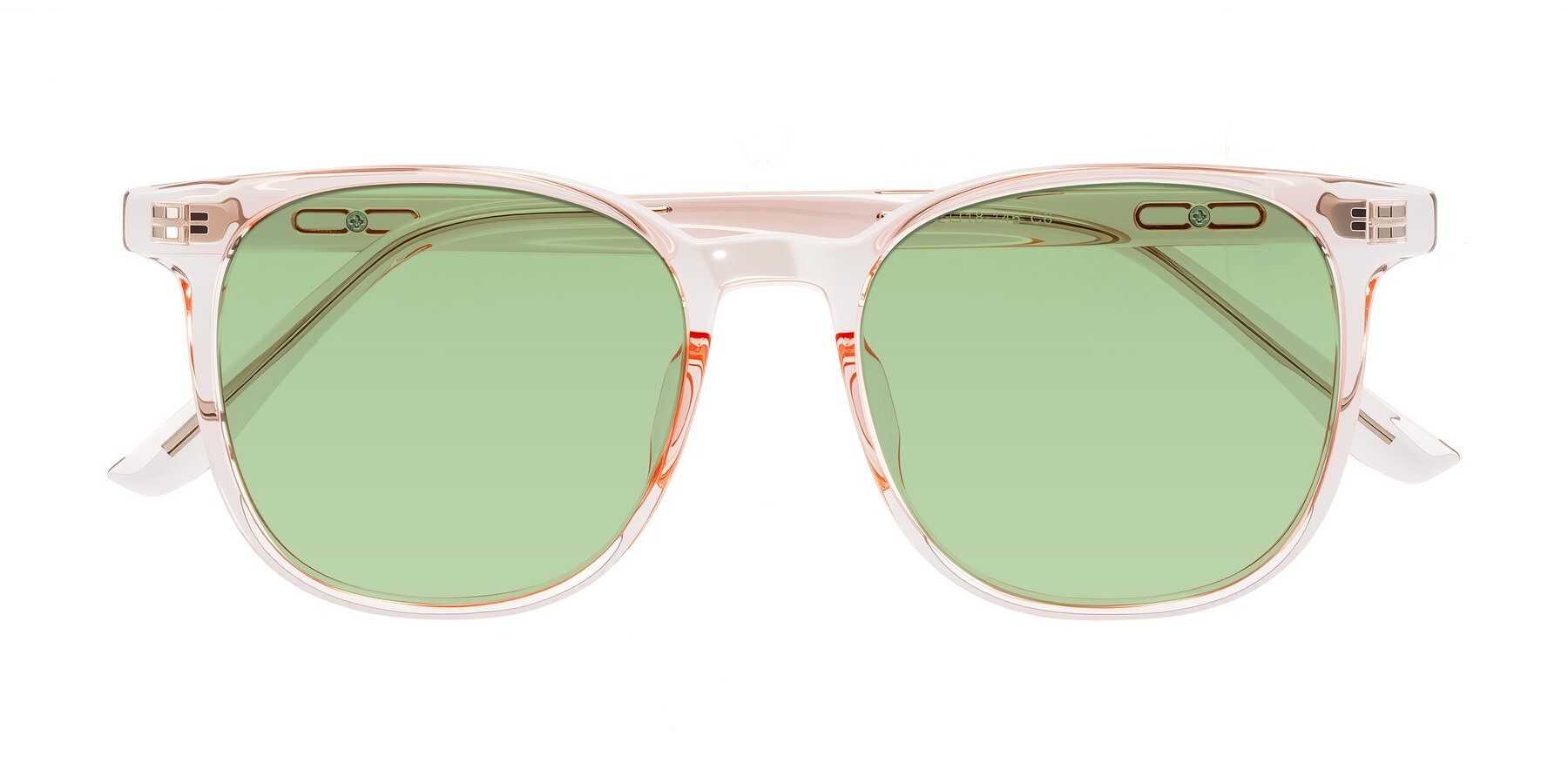 Folded Front of Ruhling in Transparent Pink with Medium Green Tinted Lenses
