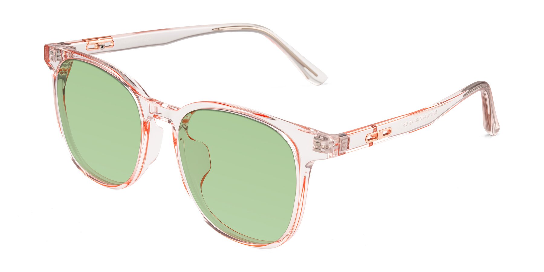 Angle of Ruhling in Transparent Pink with Medium Green Tinted Lenses