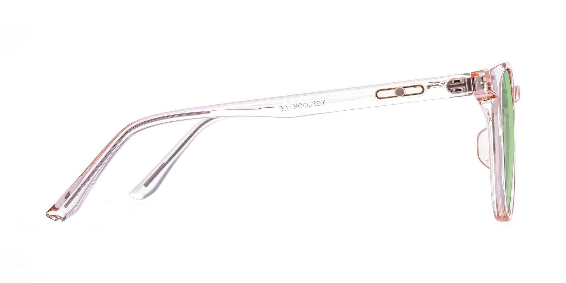 Side of Ruhling in Transparent Pink with Medium Green Tinted Lenses