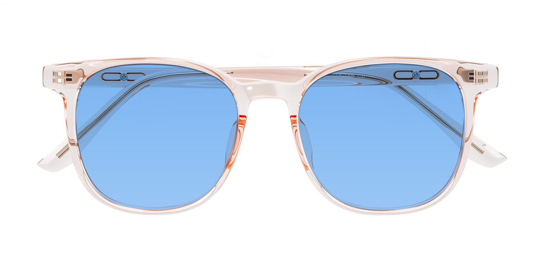 Folded Front of Ruhling in Transparent Pink with Medium Blue Tinted Lenses