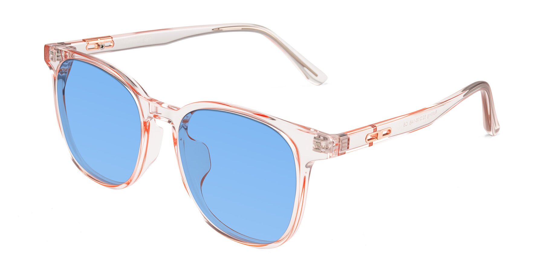Angle of Ruhling in Transparent Pink with Medium Blue Tinted Lenses