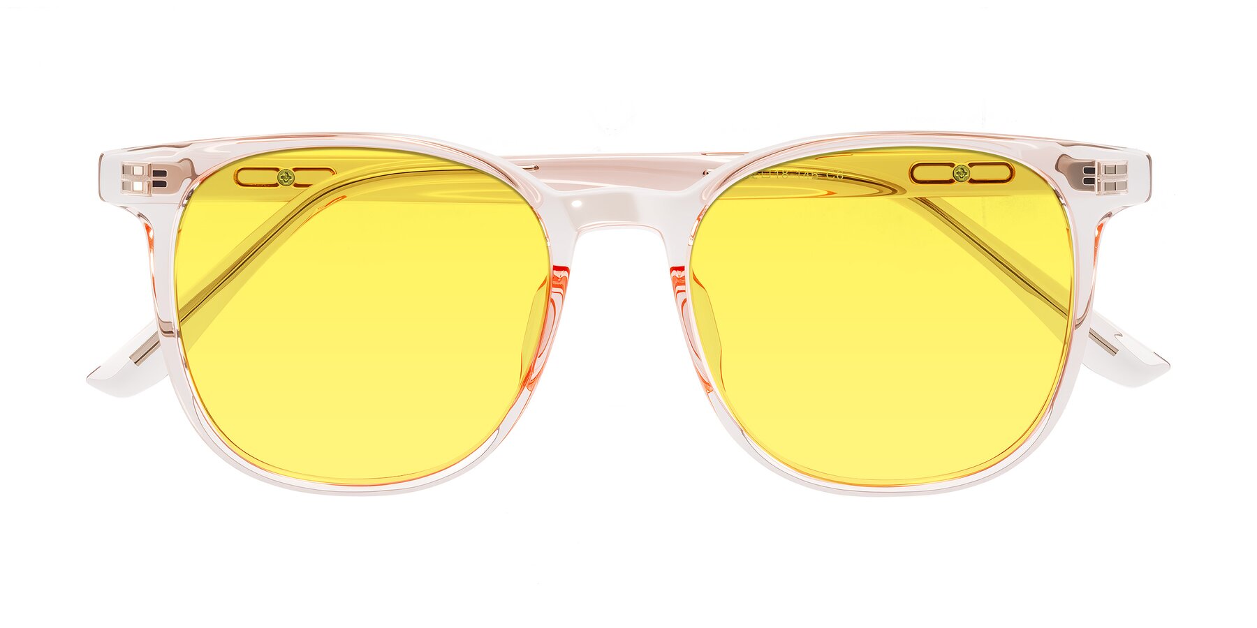 Folded Front of Ruhling in Transparent Pink with Medium Yellow Tinted Lenses