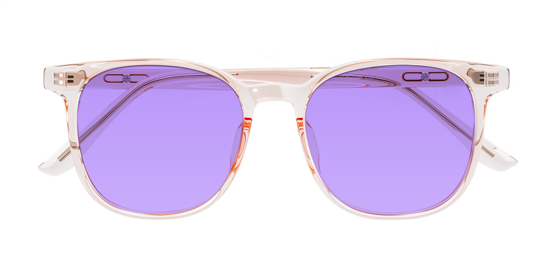 Folded Front of Ruhling in Transparent Pink with Medium Purple Tinted Lenses