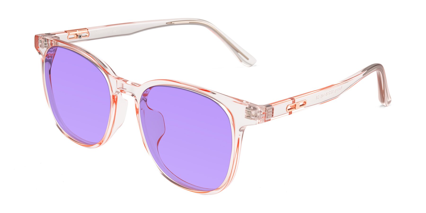 Angle of Ruhling in Transparent Pink with Medium Purple Tinted Lenses