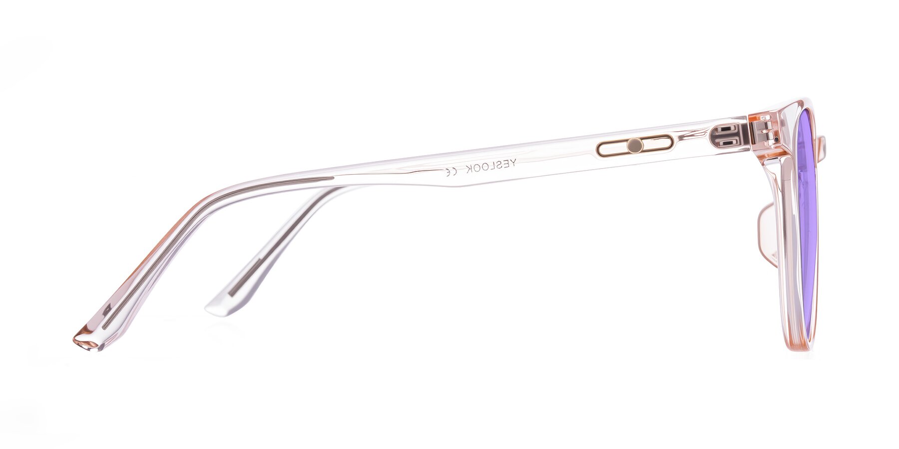 Side of Ruhling in Transparent Pink with Medium Purple Tinted Lenses