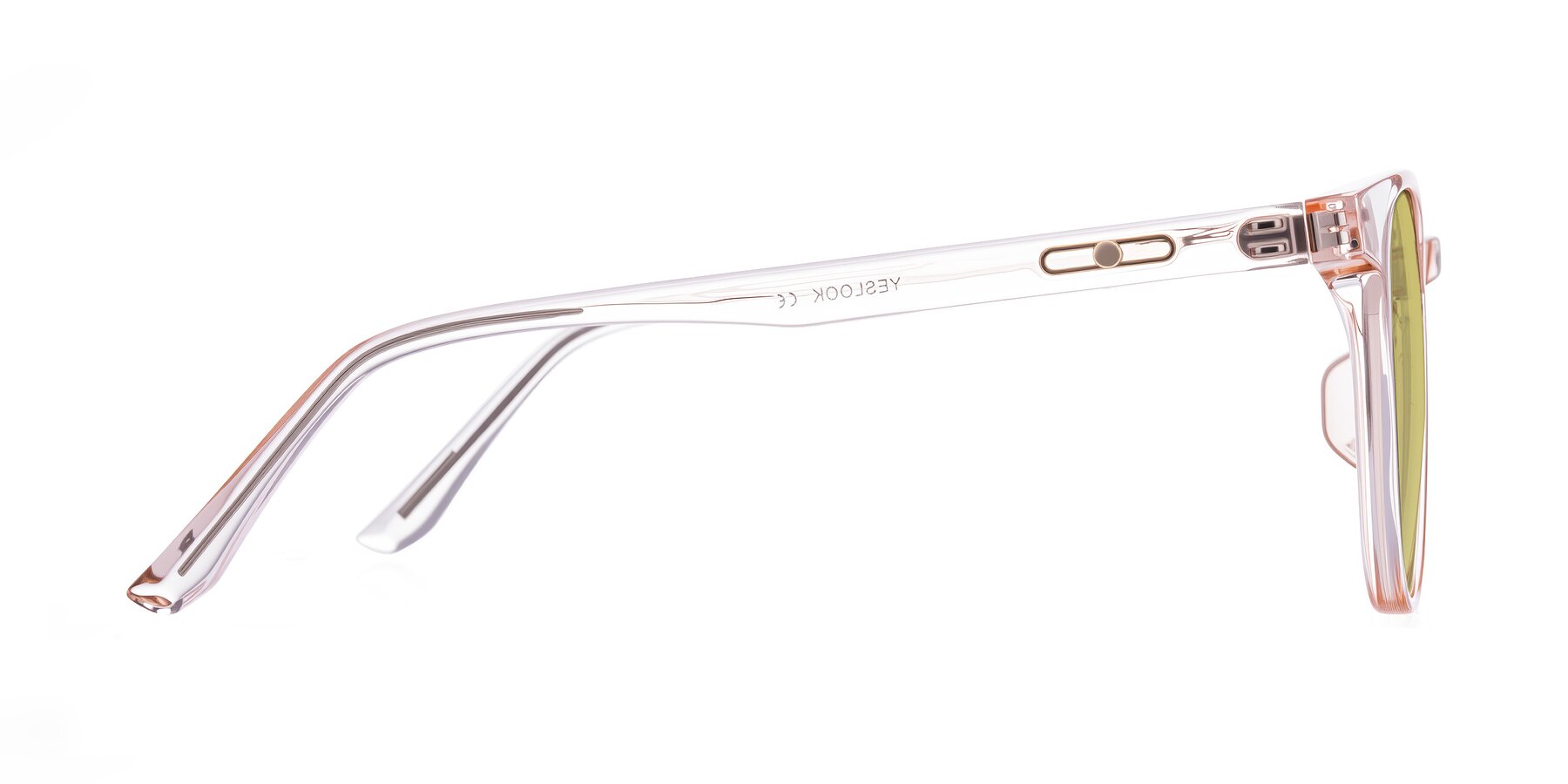 Side of Ruhling in Transparent Pink with Medium Champagne Tinted Lenses