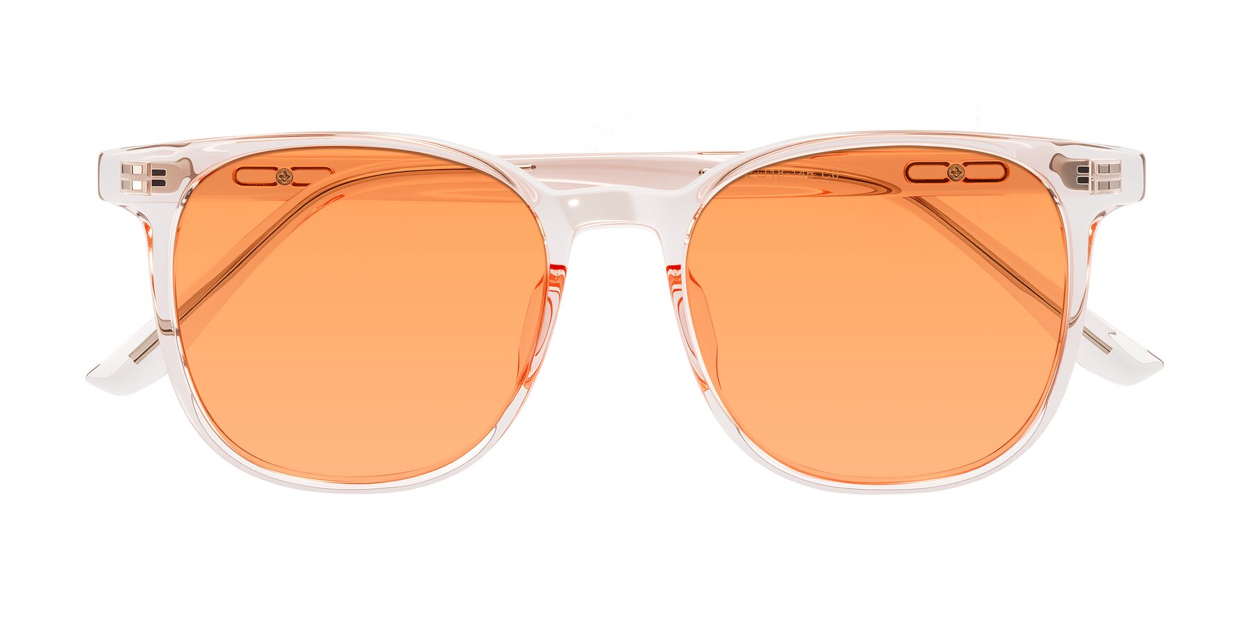 Folded Front of Ruhling in Transparent Pink with Medium Orange Tinted Lenses