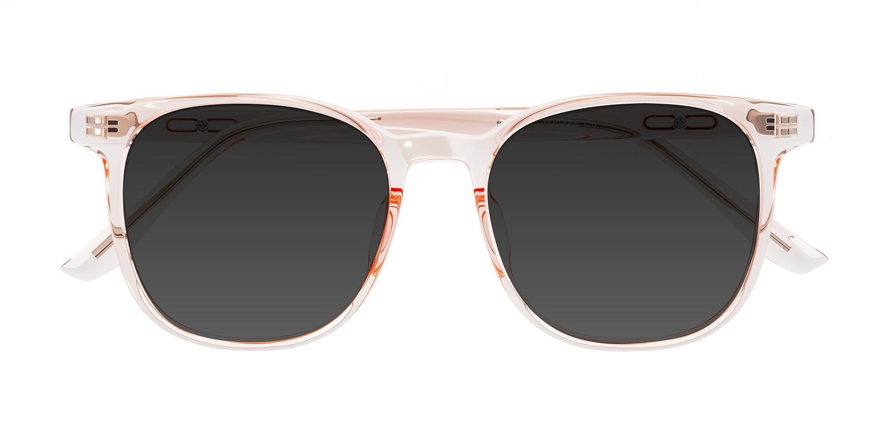 Folded Front of Ruhling in Transparent Pink with Gray Tinted Lenses