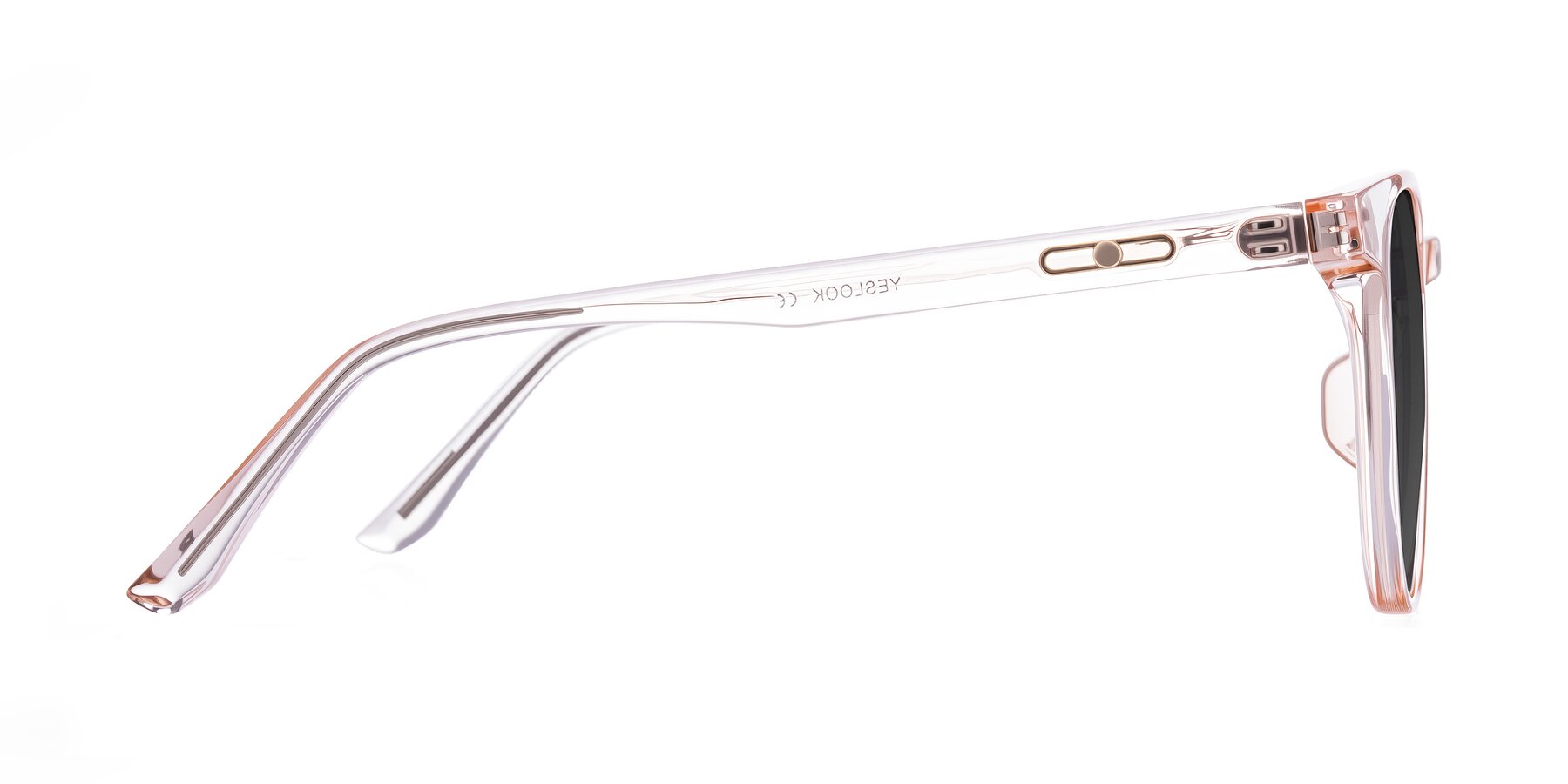 Side of Ruhling in Transparent Pink with Gray Tinted Lenses