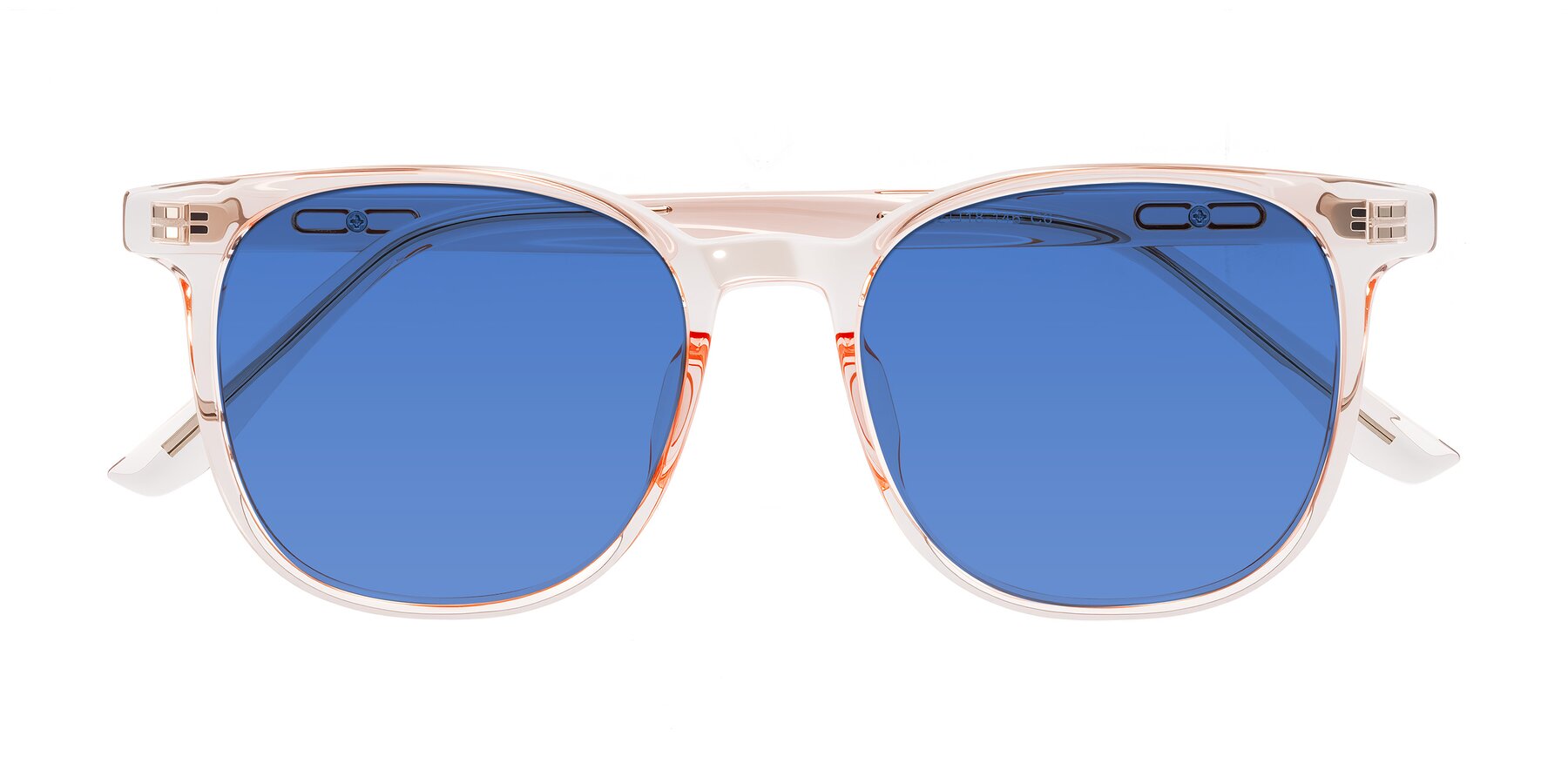 Folded Front of Ruhling in Transparent Pink with Blue Tinted Lenses
