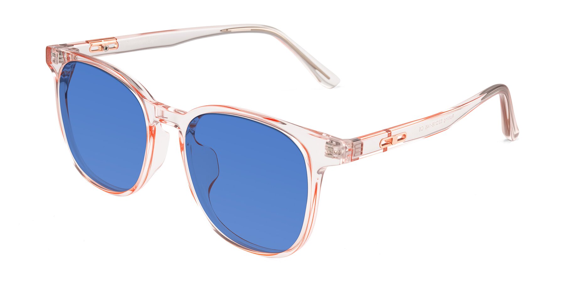 Angle of Ruhling in Transparent Pink with Blue Tinted Lenses