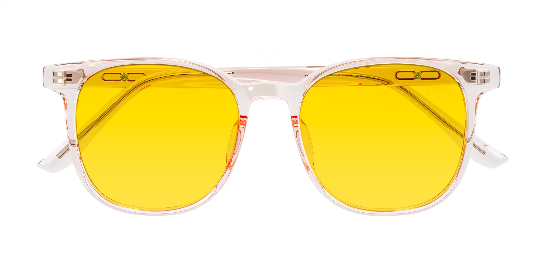 Folded Front of Ruhling in Transparent Pink with Yellow Tinted Lenses