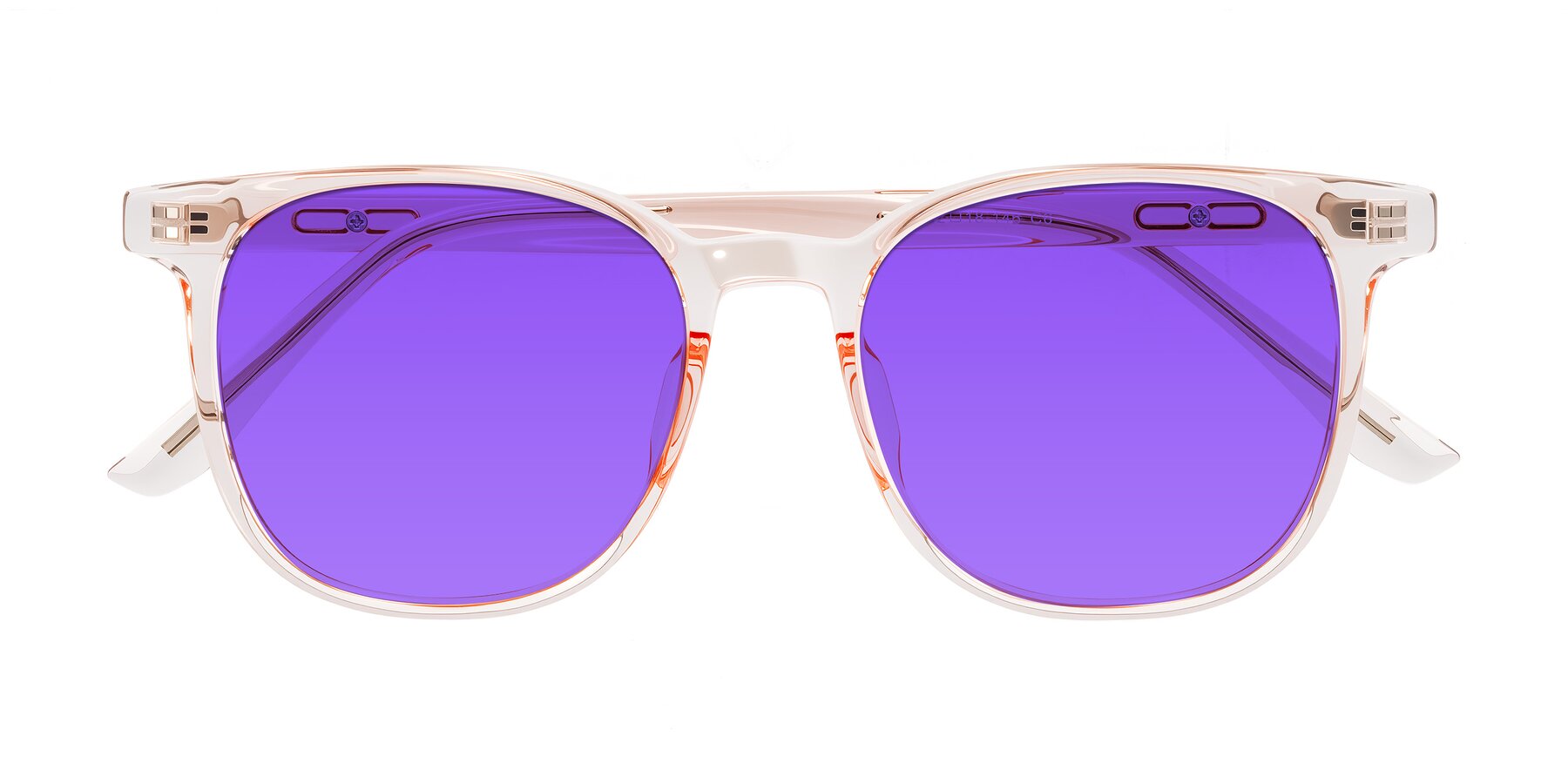 Folded Front of Ruhling in Transparent Pink with Purple Tinted Lenses