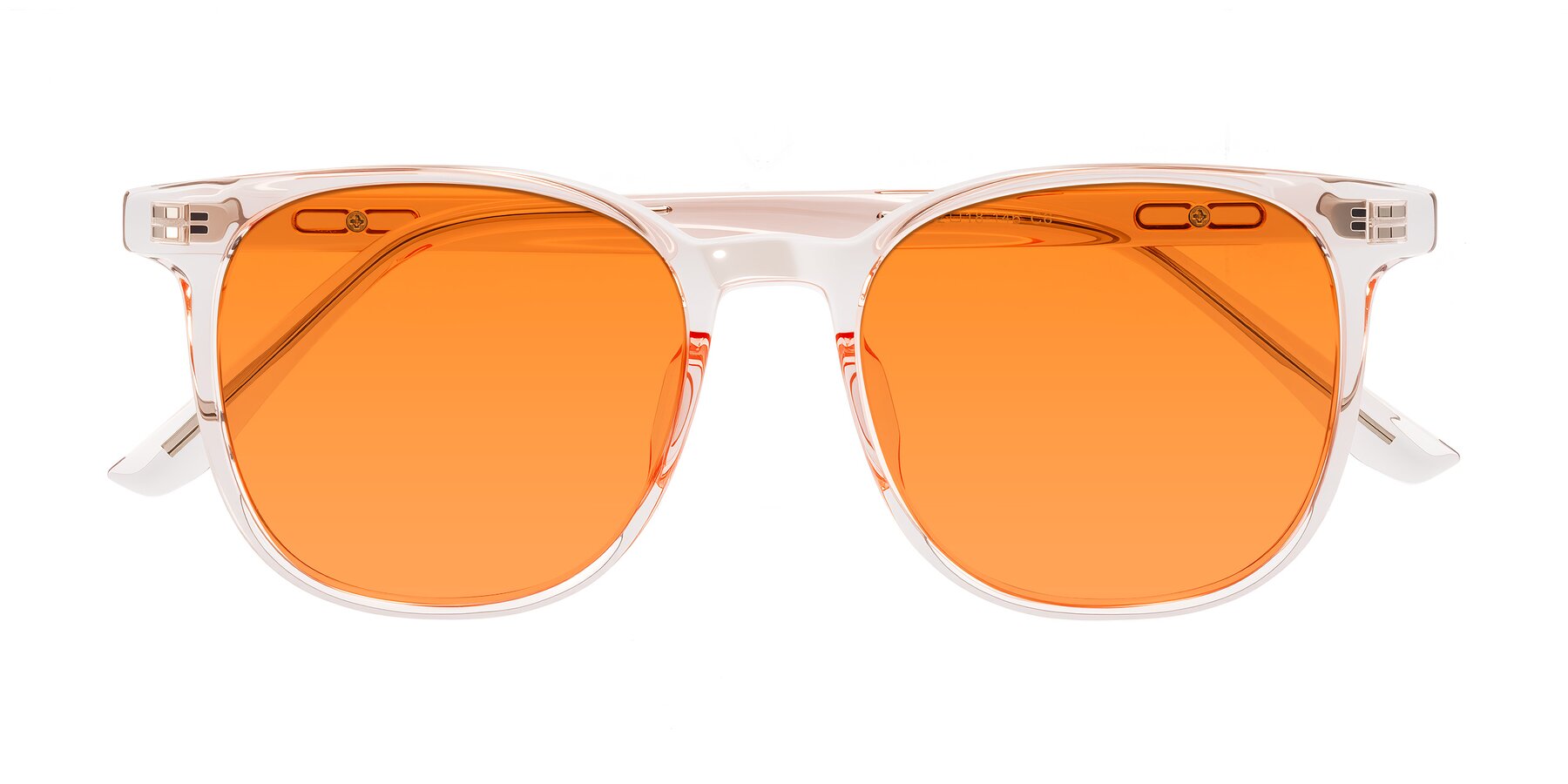 Folded Front of Ruhling in Transparent Pink with Orange Tinted Lenses