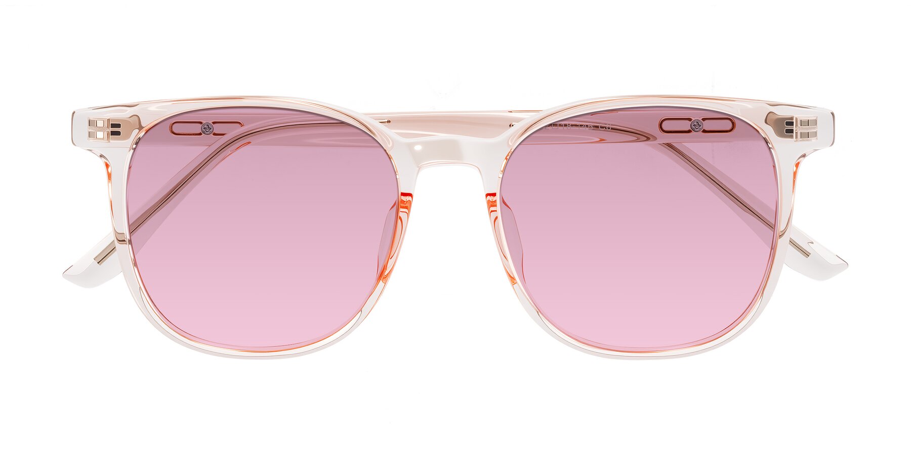 Folded Front of Ruhling in Transparent Pink with Light Wine Tinted Lenses