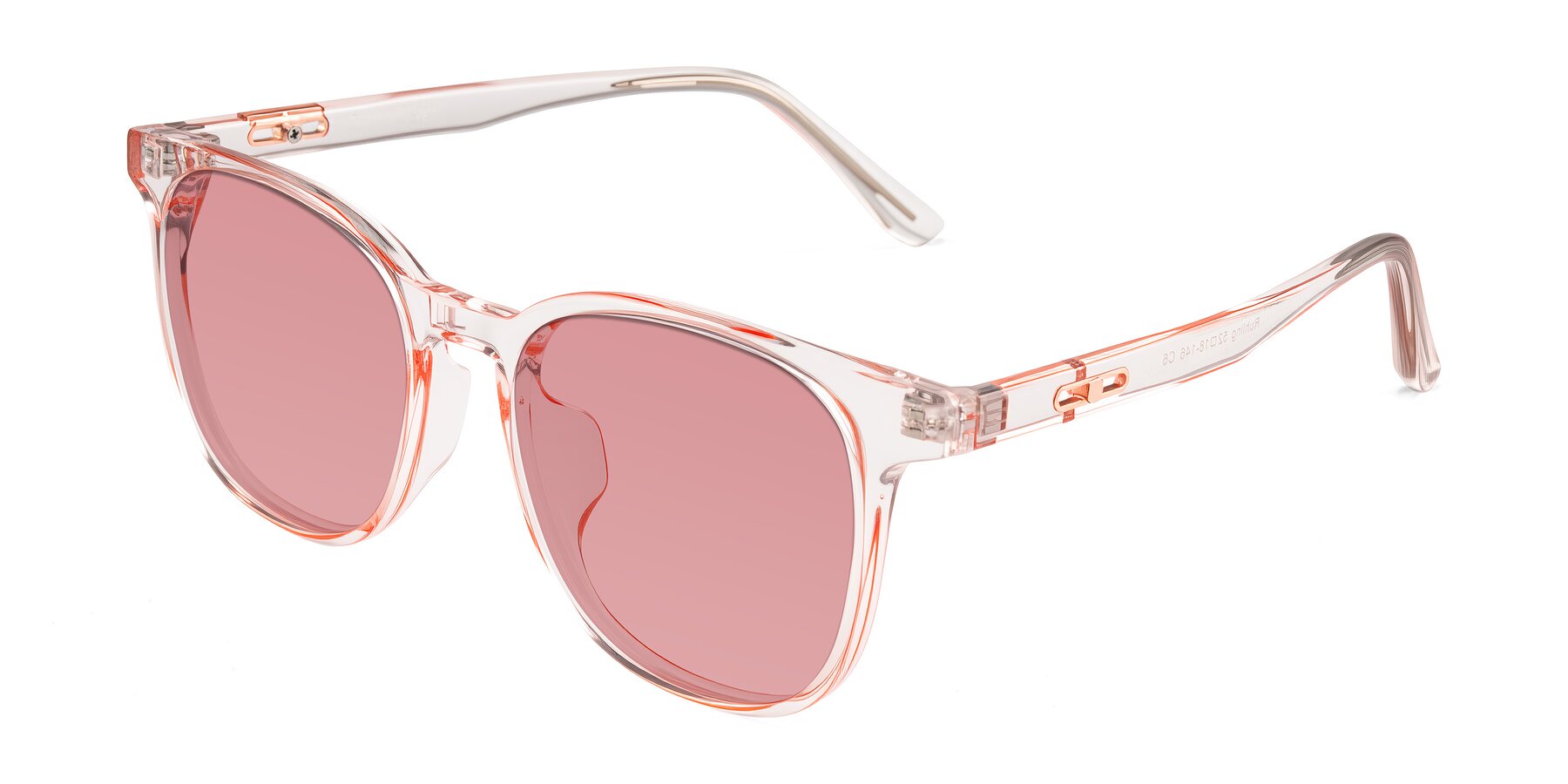 Angle of Ruhling in Transparent Pink with Medium Garnet Tinted Lenses