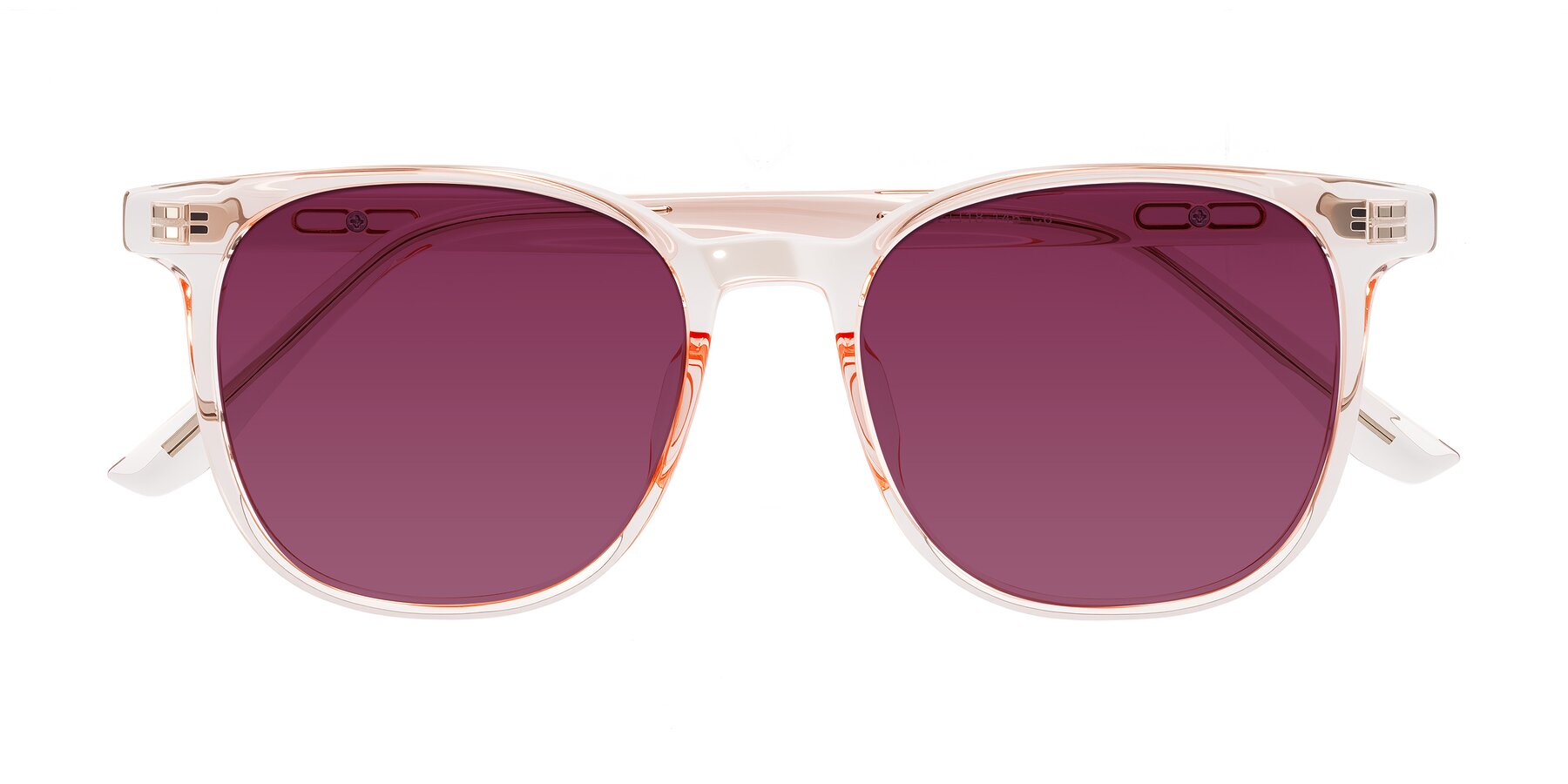 Folded Front of Ruhling in Transparent Pink with Wine Tinted Lenses