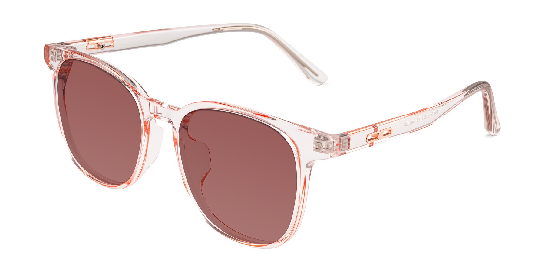 Angle of Ruhling in Transparent Pink with Garnet Tinted Lenses