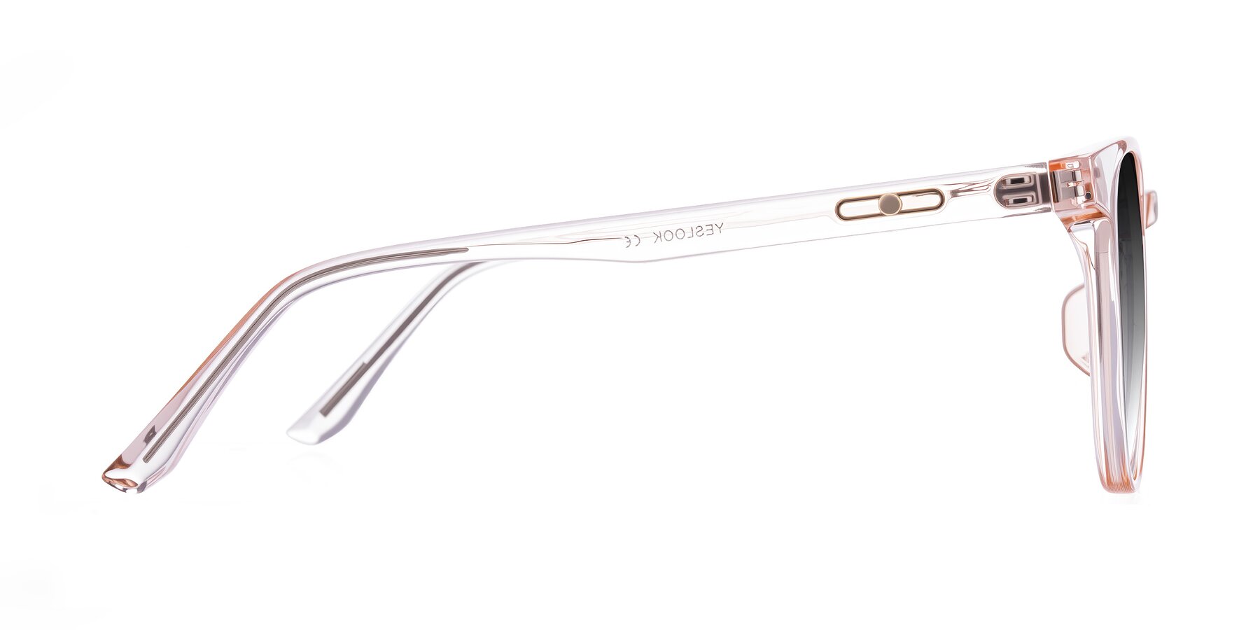 Side of Ruhling in Transparent Pink with Gray Gradient Lenses