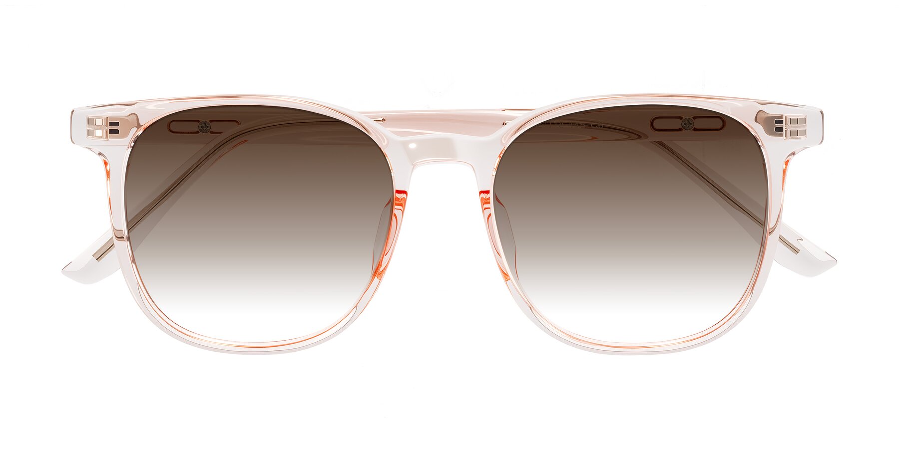 Folded Front of Ruhling in Transparent Pink with Brown Gradient Lenses