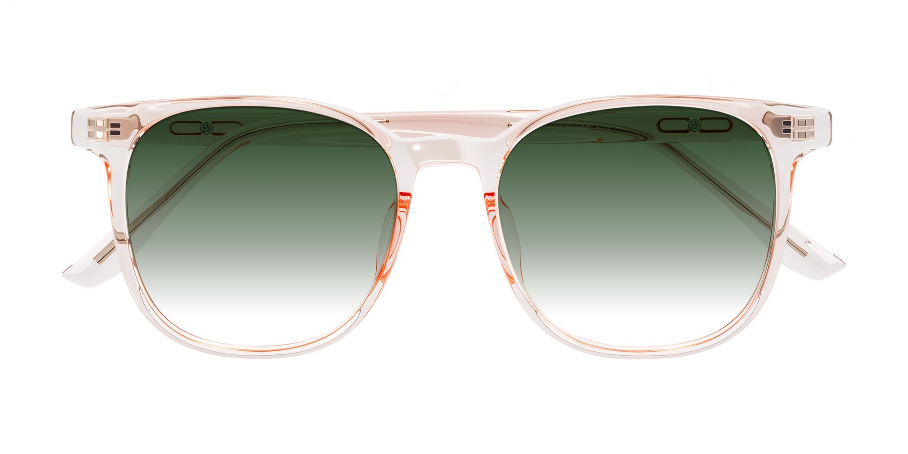 Folded Front of Ruhling in Transparent Pink with Green Gradient Lenses