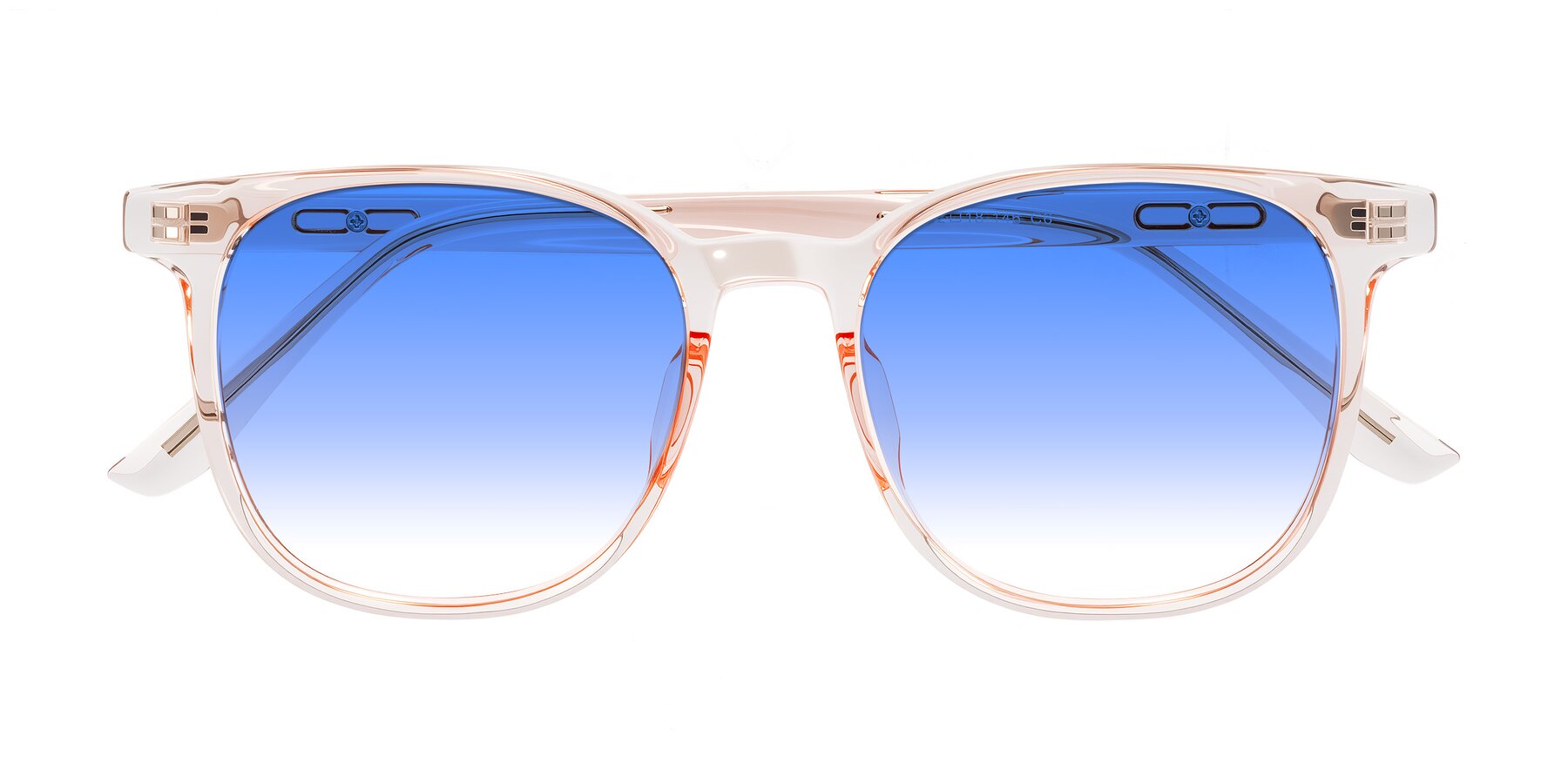 Folded Front of Ruhling in Transparent Pink with Blue Gradient Lenses