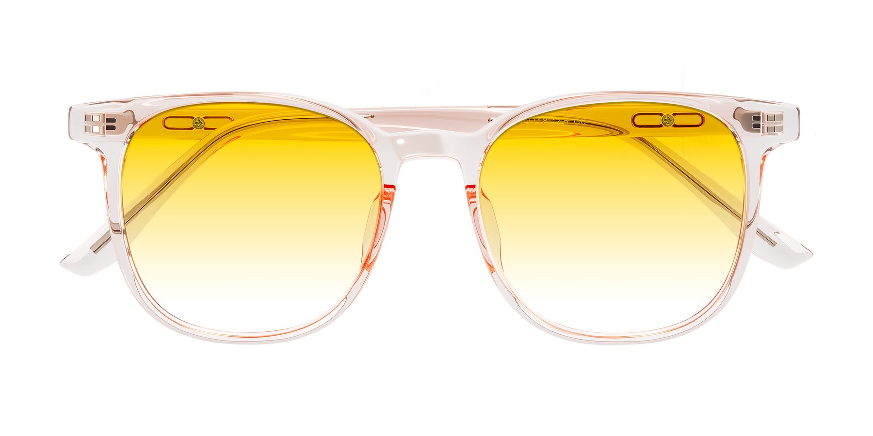 Folded Front of Ruhling in Transparent Pink with Yellow Gradient Lenses