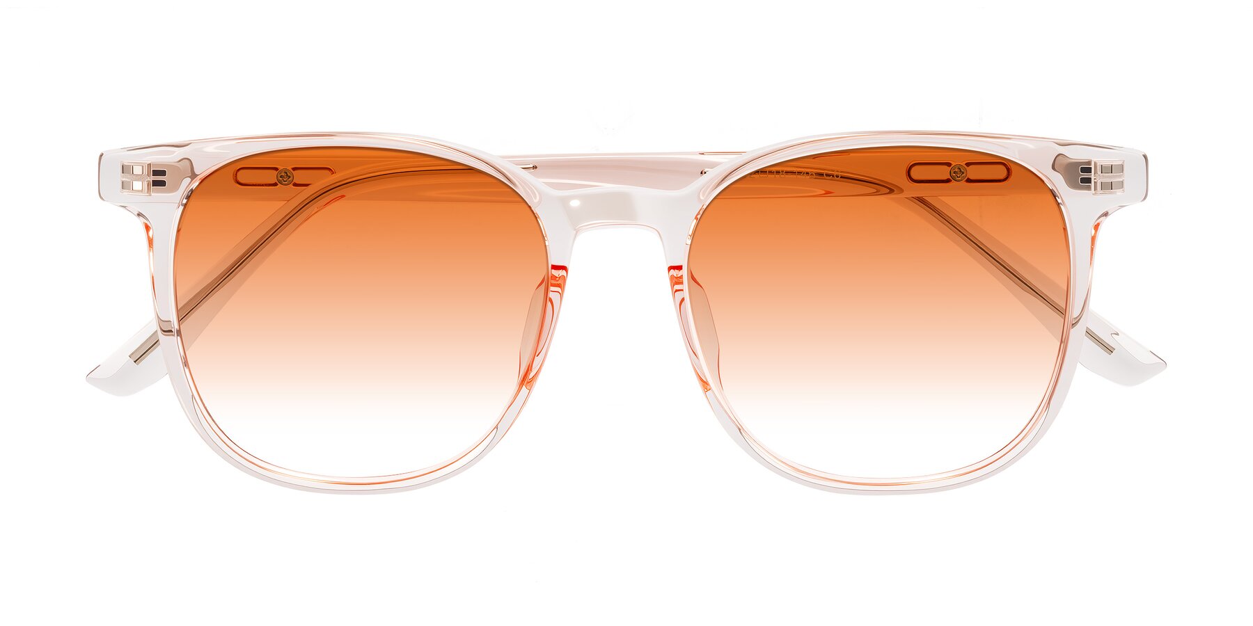 Folded Front of Ruhling in Transparent Pink with Orange Gradient Lenses