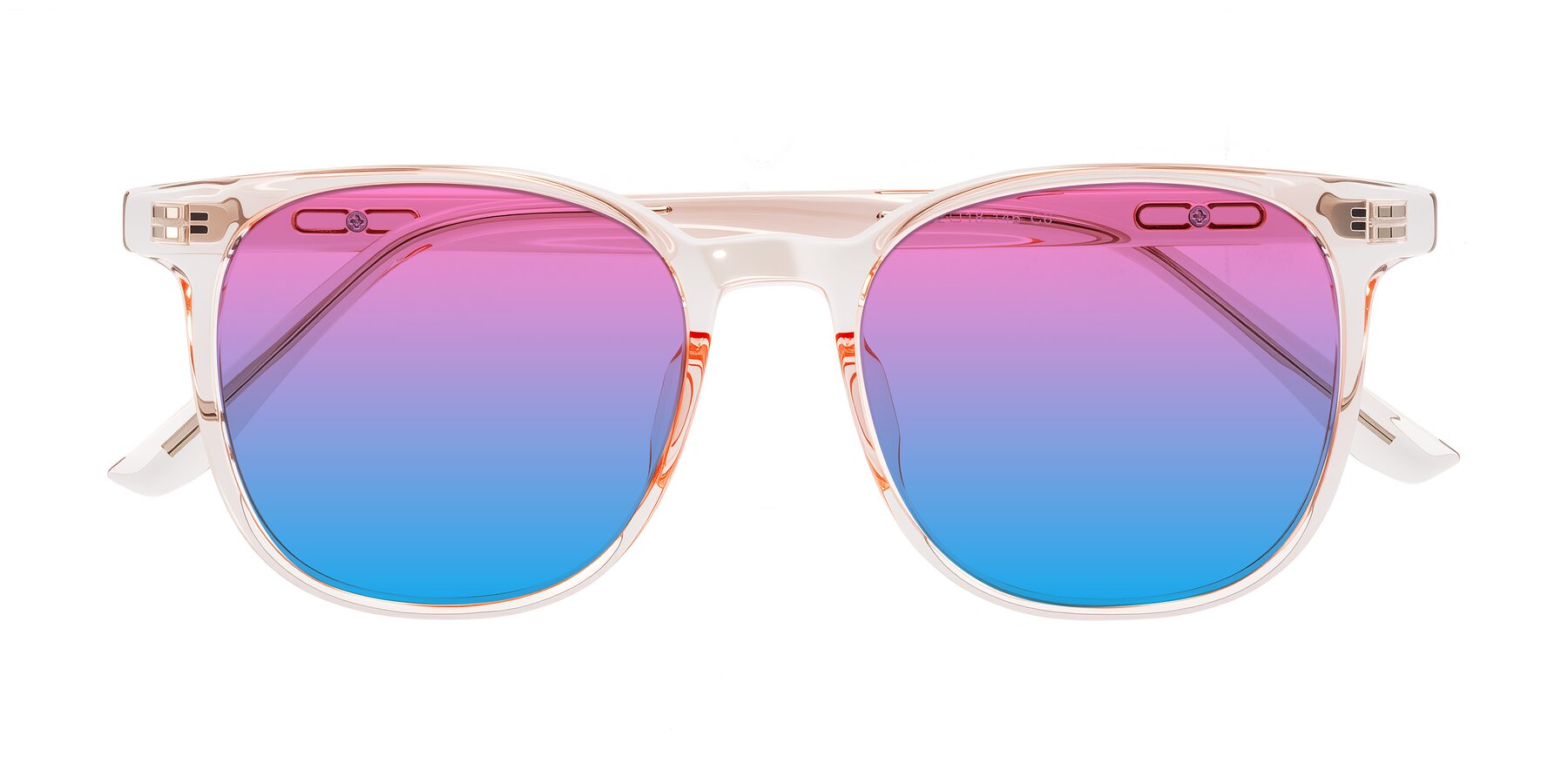 Folded Front of Ruhling in Transparent Pink with Pink / Blue Gradient Lenses