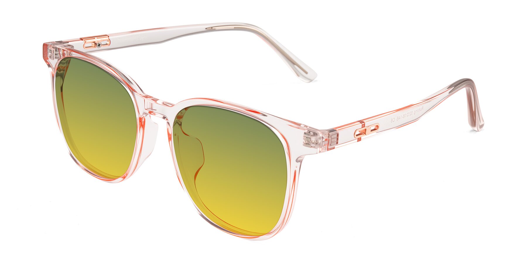 Angle of Ruhling in Transparent Pink with Green / Yellow Gradient Lenses