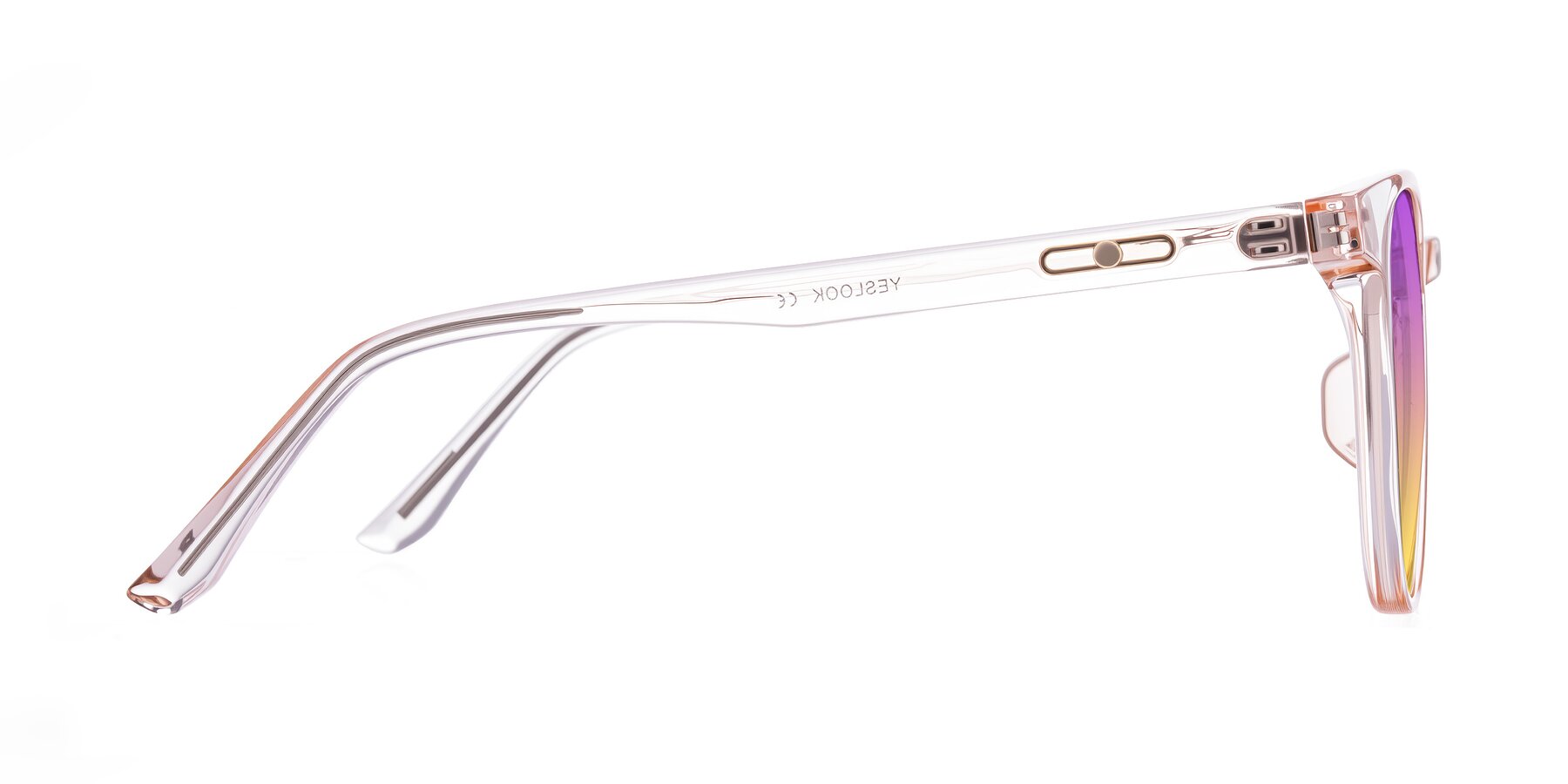 Side of Ruhling in Transparent Pink with Purple / Yellow Gradient Lenses