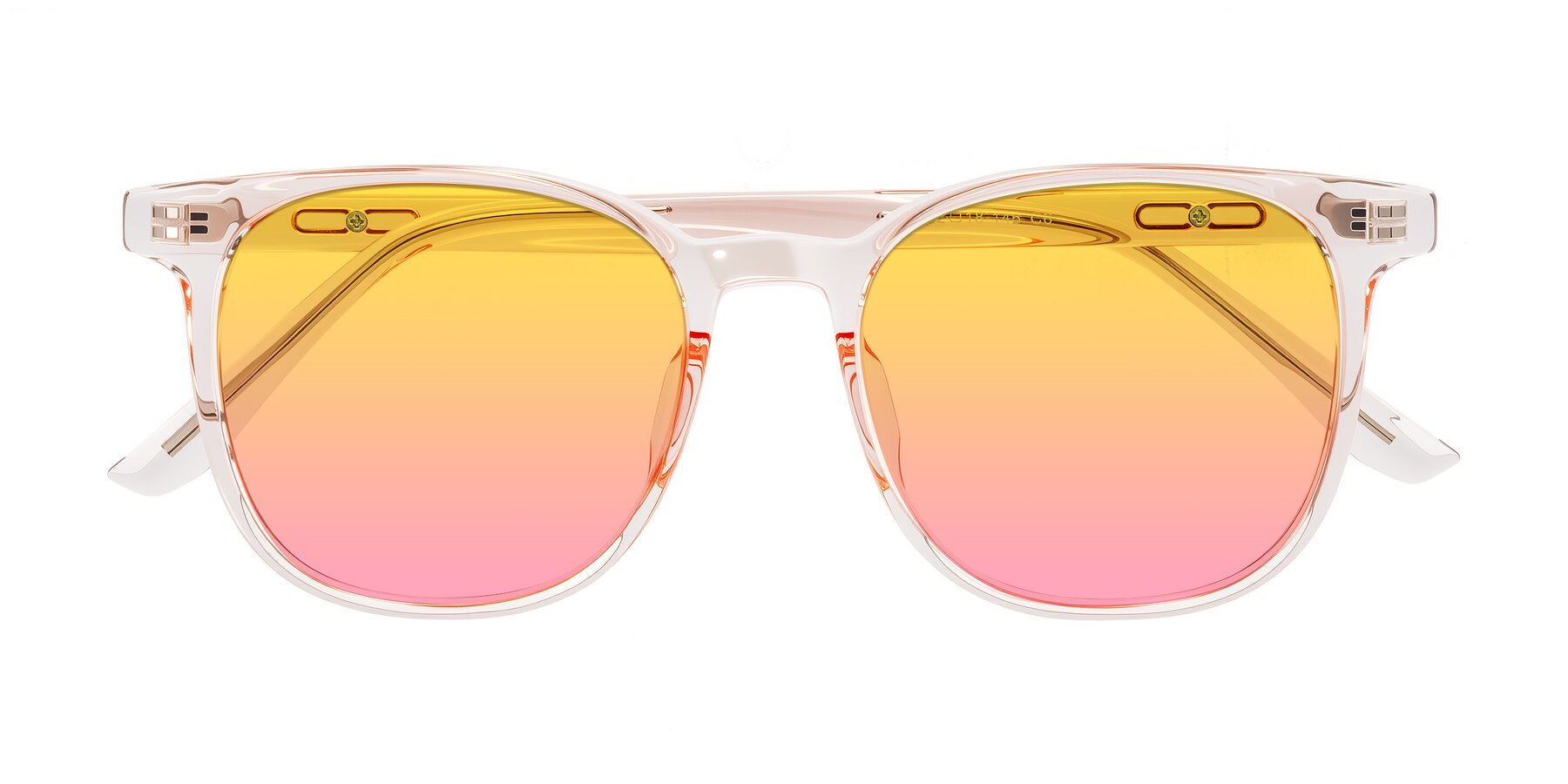Folded Front of Ruhling in Transparent Pink with Yellow / Pink Gradient Lenses