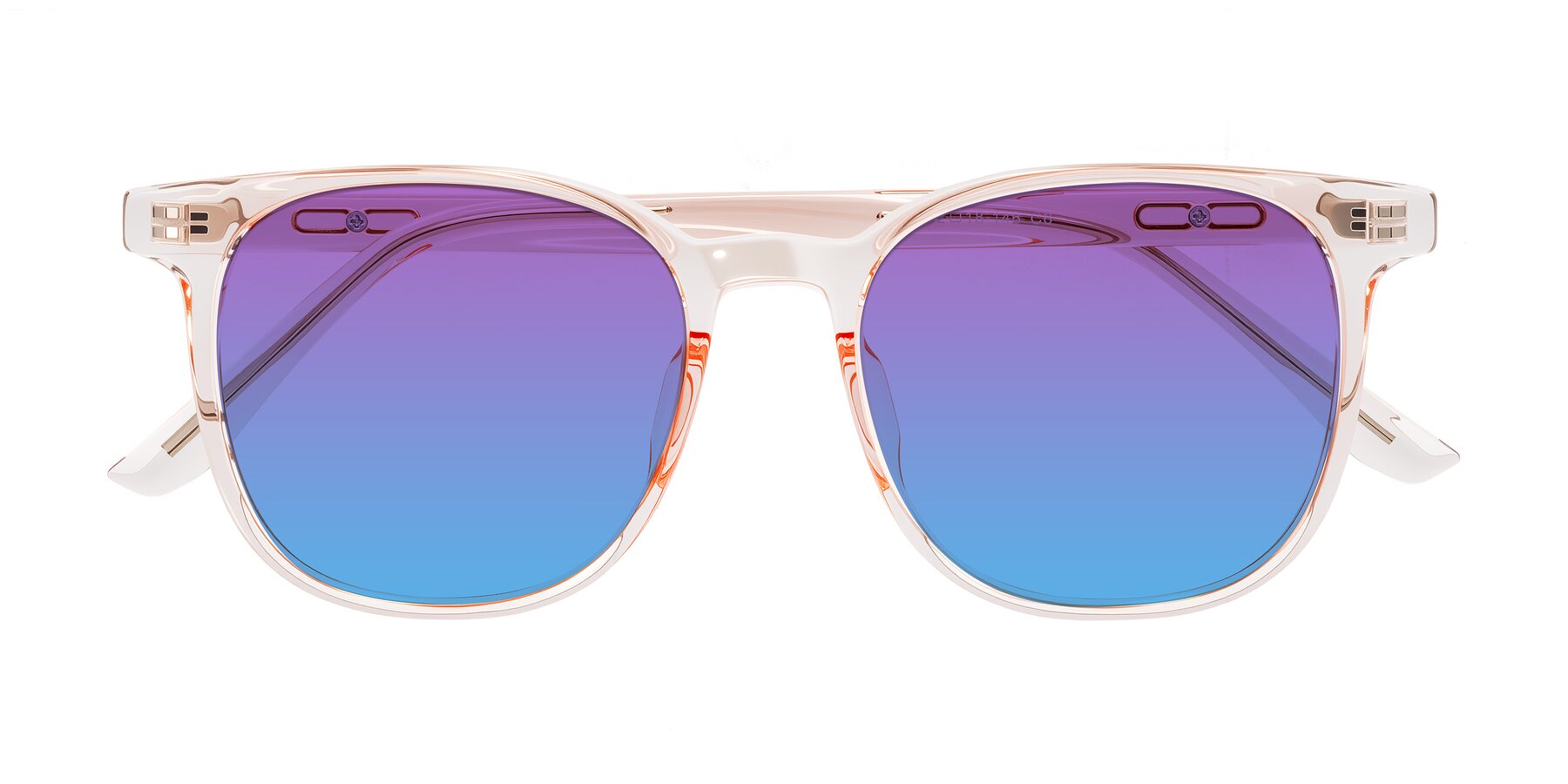 Folded Front of Ruhling in Transparent Pink with Purple / Blue Gradient Lenses