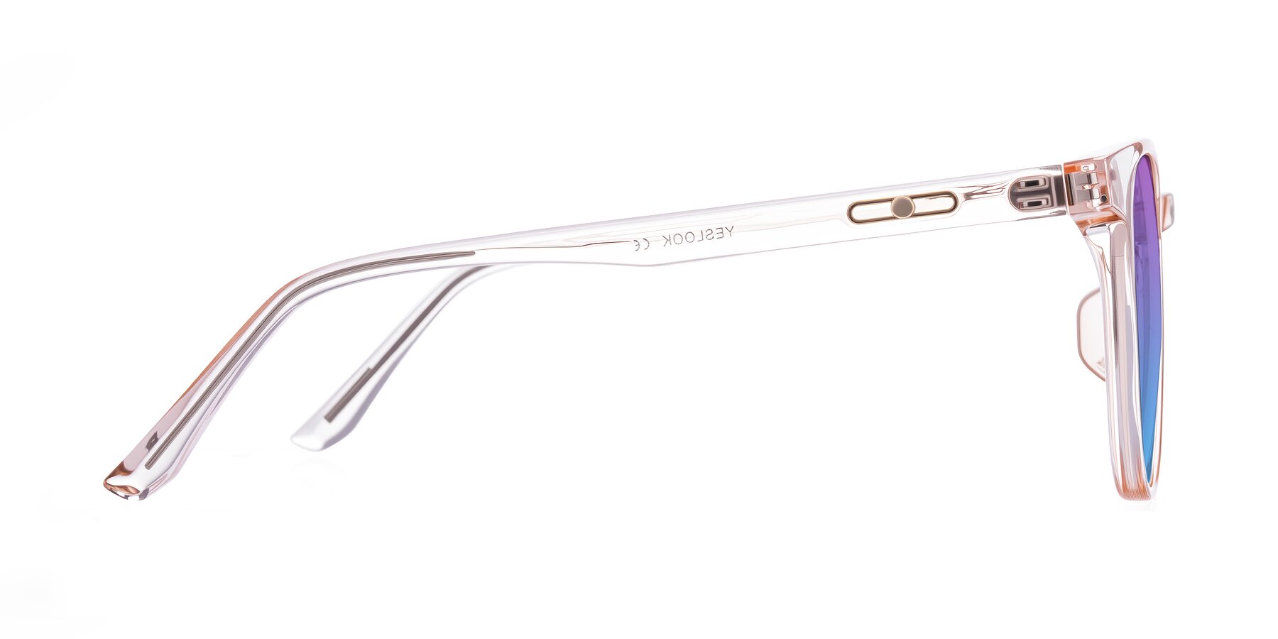 Side of Ruhling in Transparent Pink with Purple / Blue Gradient Lenses