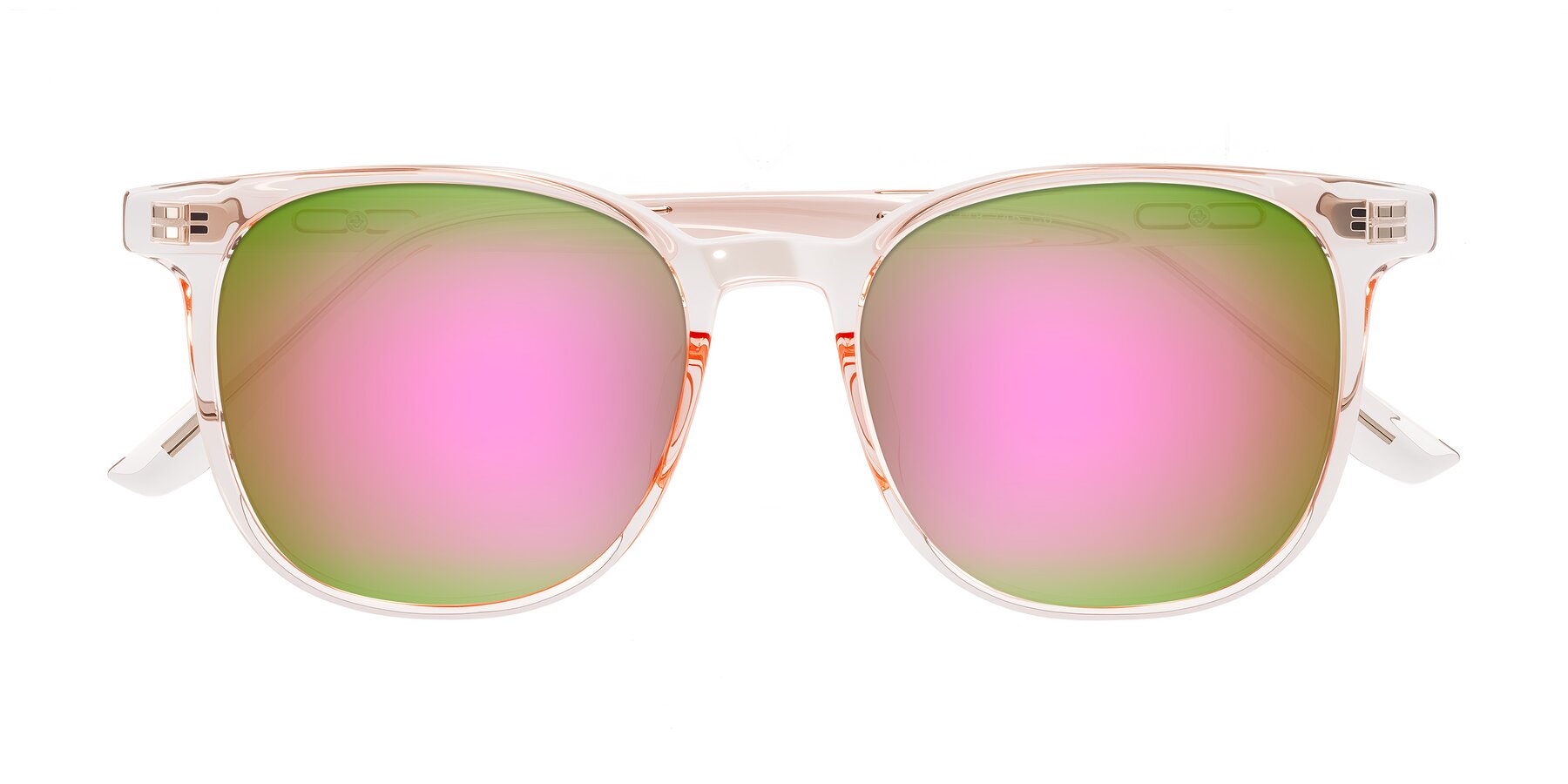 Folded Front of Ruhling in Transparent Pink with Pink Mirrored Lenses
