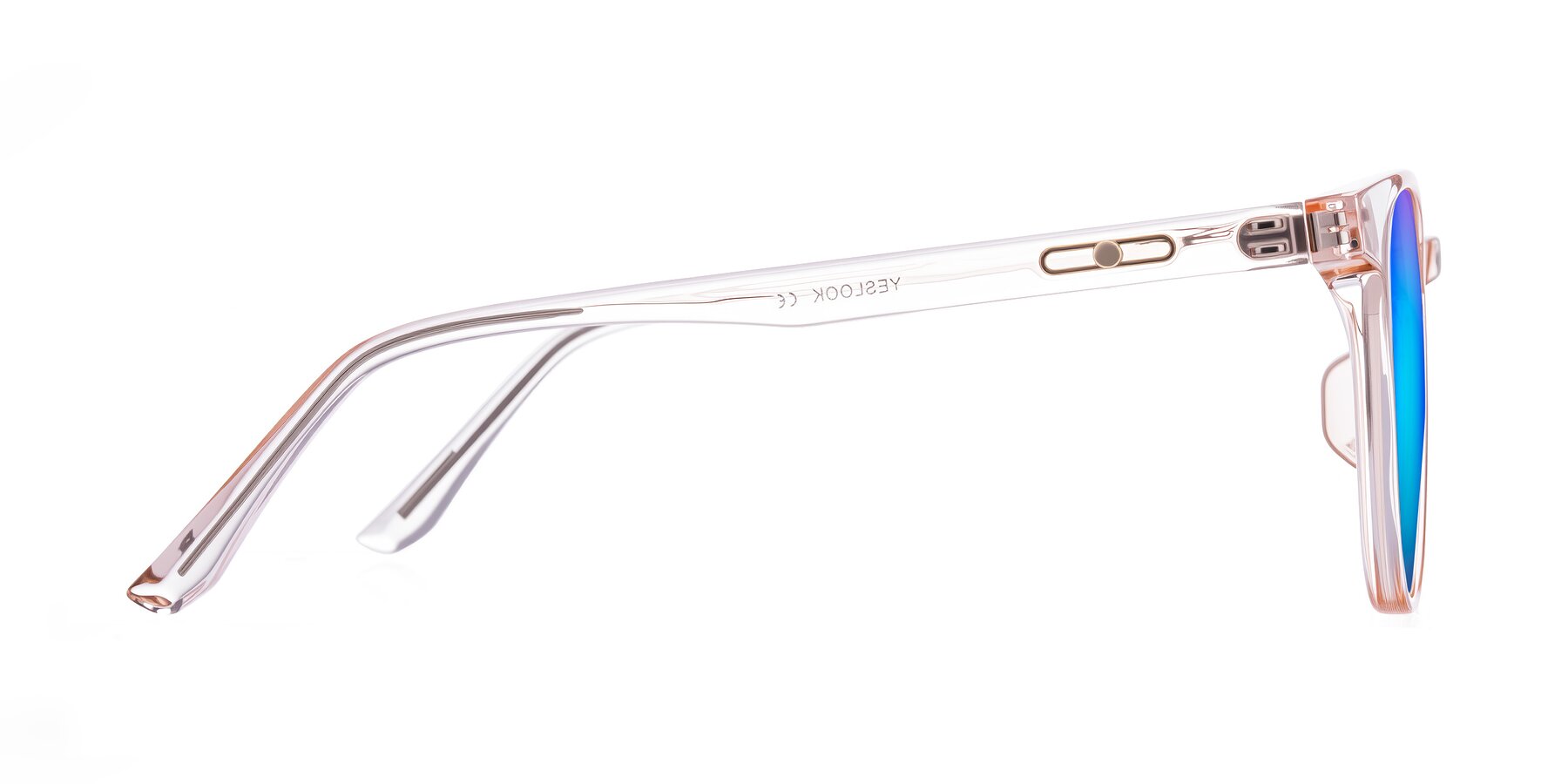 Side of Ruhling in Transparent Pink with Blue Mirrored Lenses