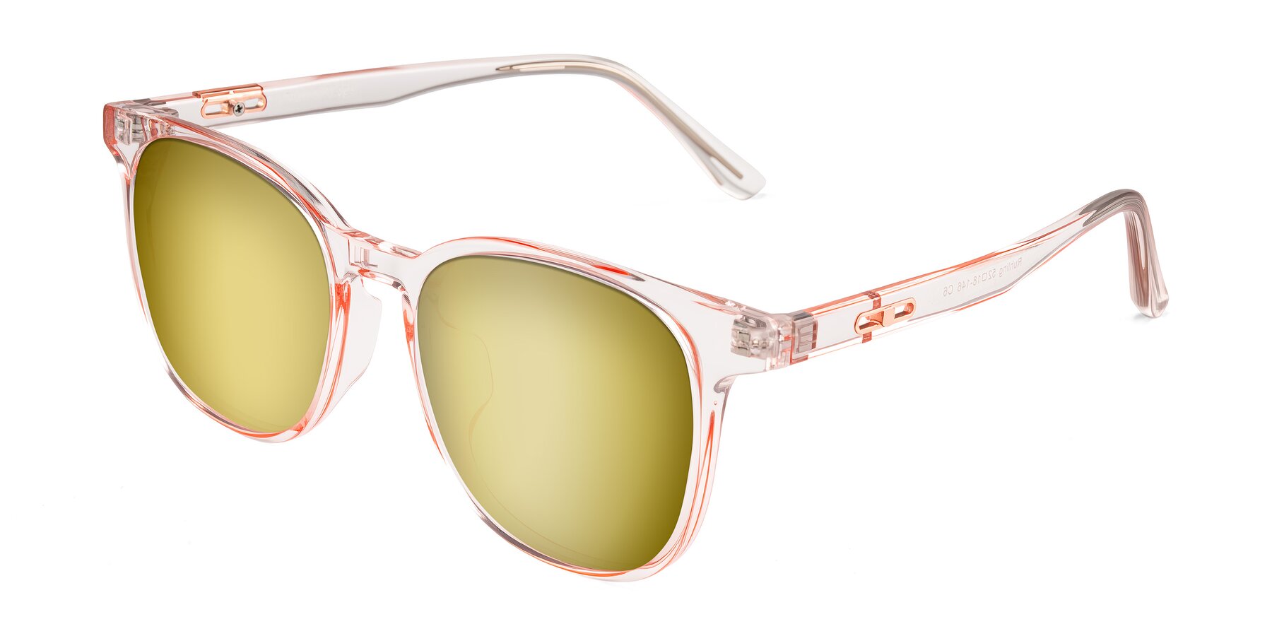 Angle of Ruhling in Transparent Pink with Gold Mirrored Lenses