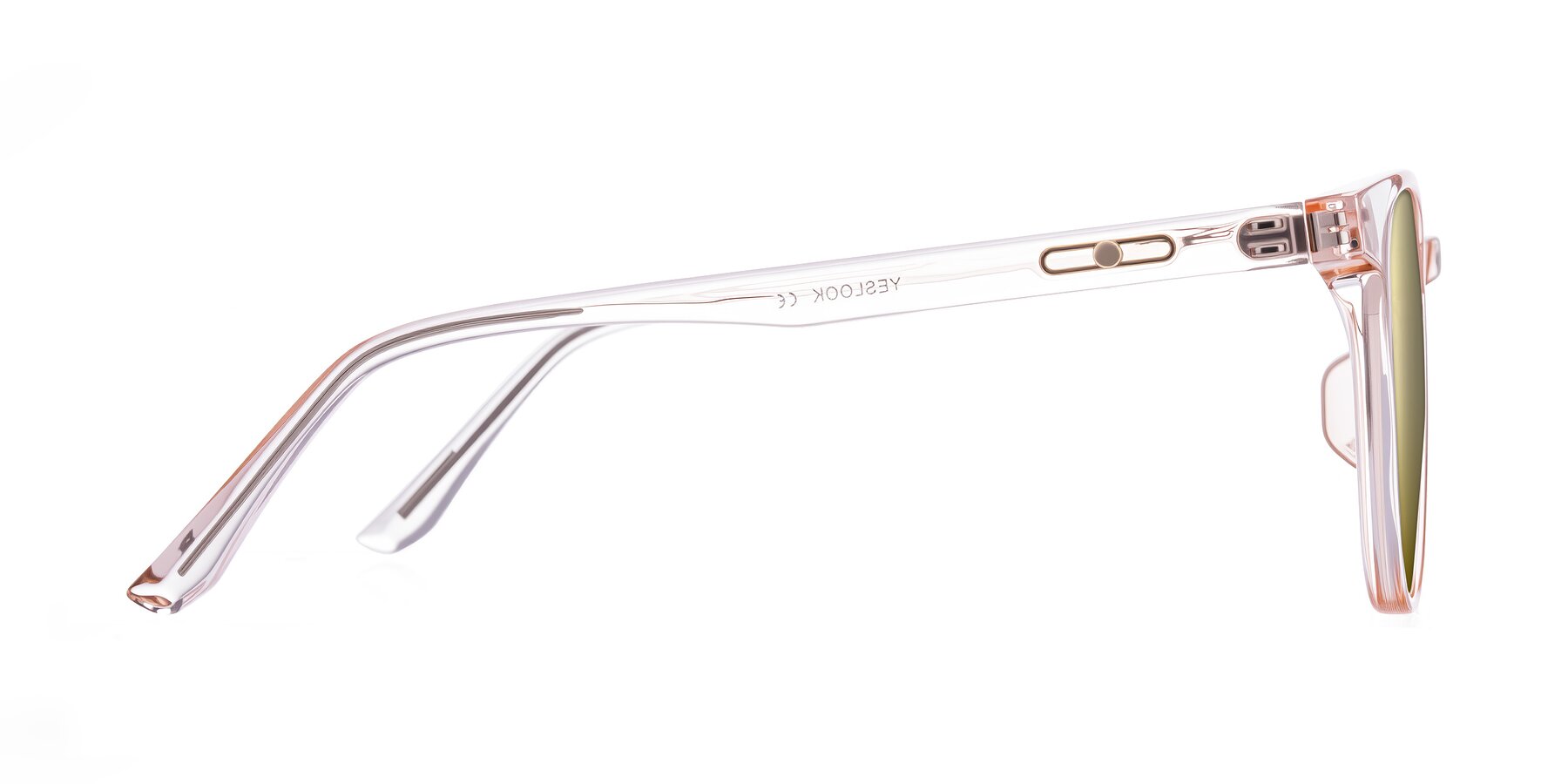 Side of Ruhling in Transparent Pink with Gold Mirrored Lenses