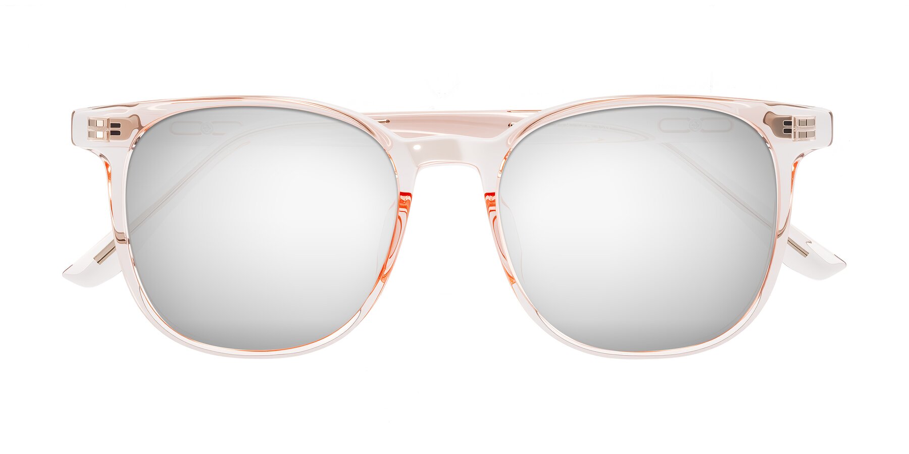 Folded Front of Ruhling in Transparent Pink with Silver Mirrored Lenses